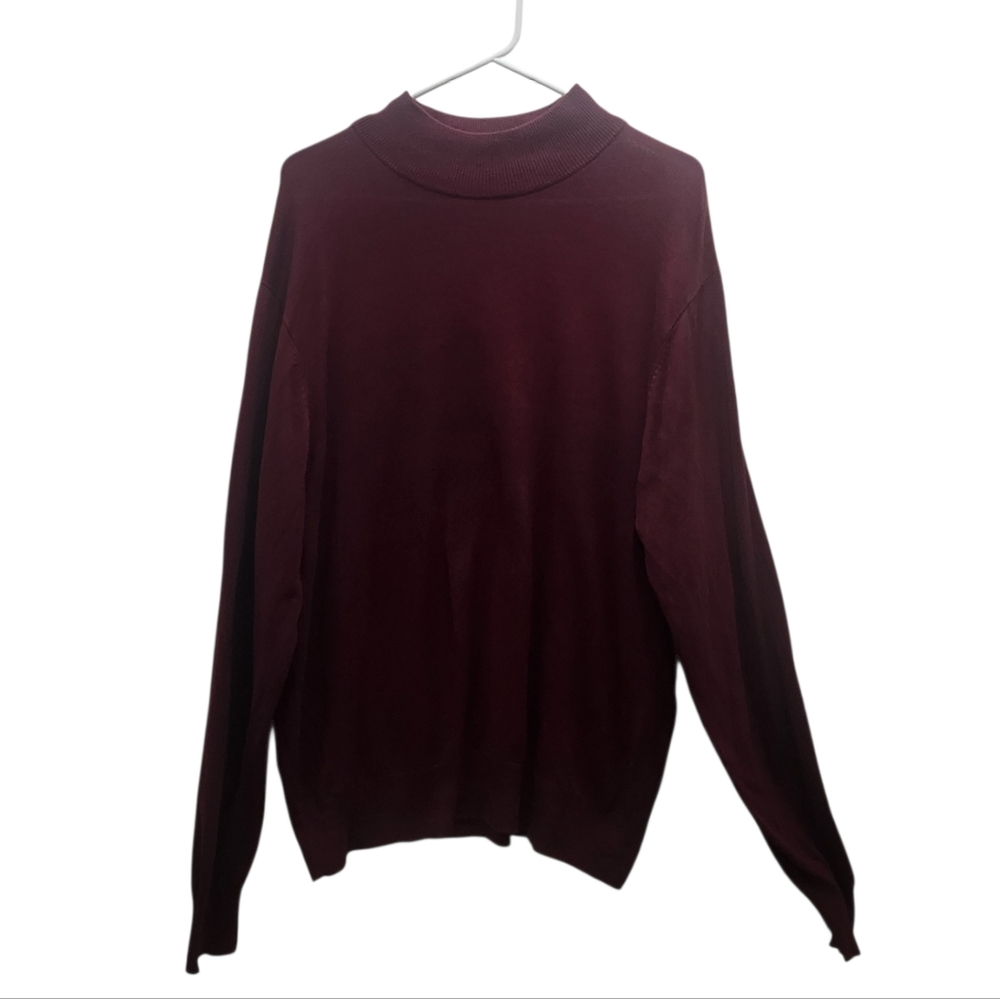 Jos A Bank Sweater Mens XL Burgundy Silk Mock Neck Pullover Signature Collection